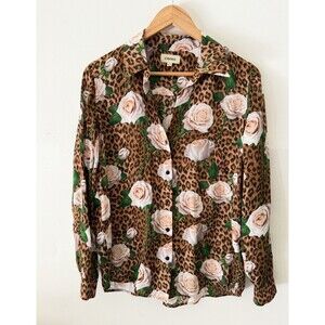 L'Agence Shirt Womens Medium Nina Long Sleeve Silk Blouse Leopard Rose Print